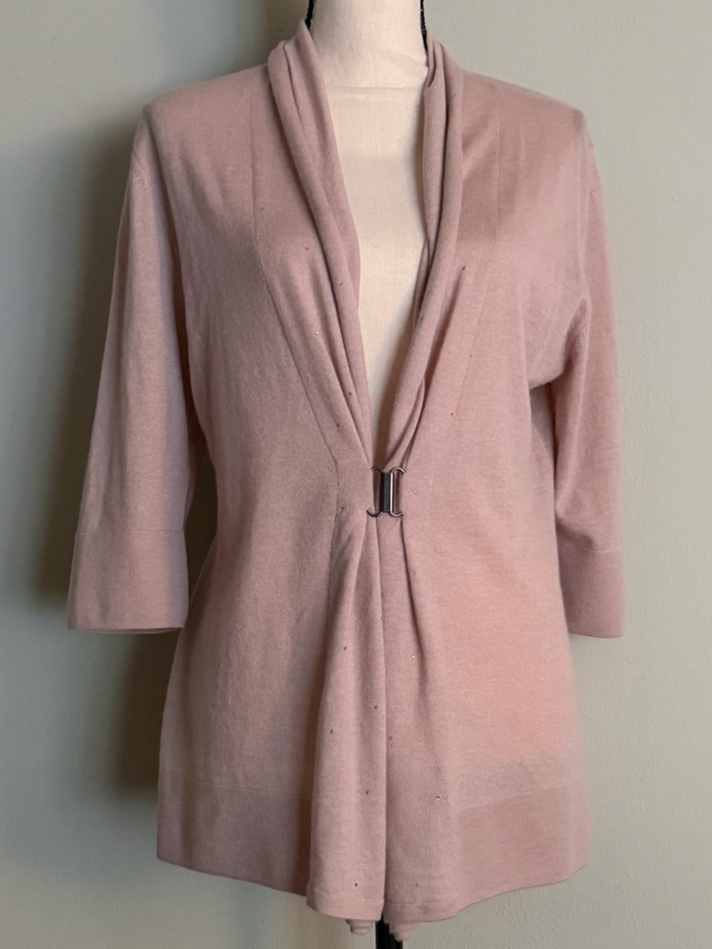 Neiman Marcus Cashmere Cardigan | Blush Pink Rhinestone Hook Front Sweater | L